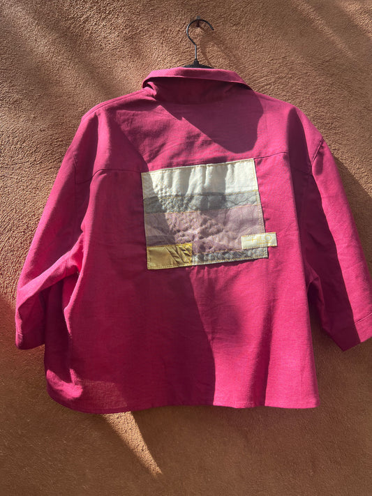 Boxy Cropped Shirt - Maroon Linen