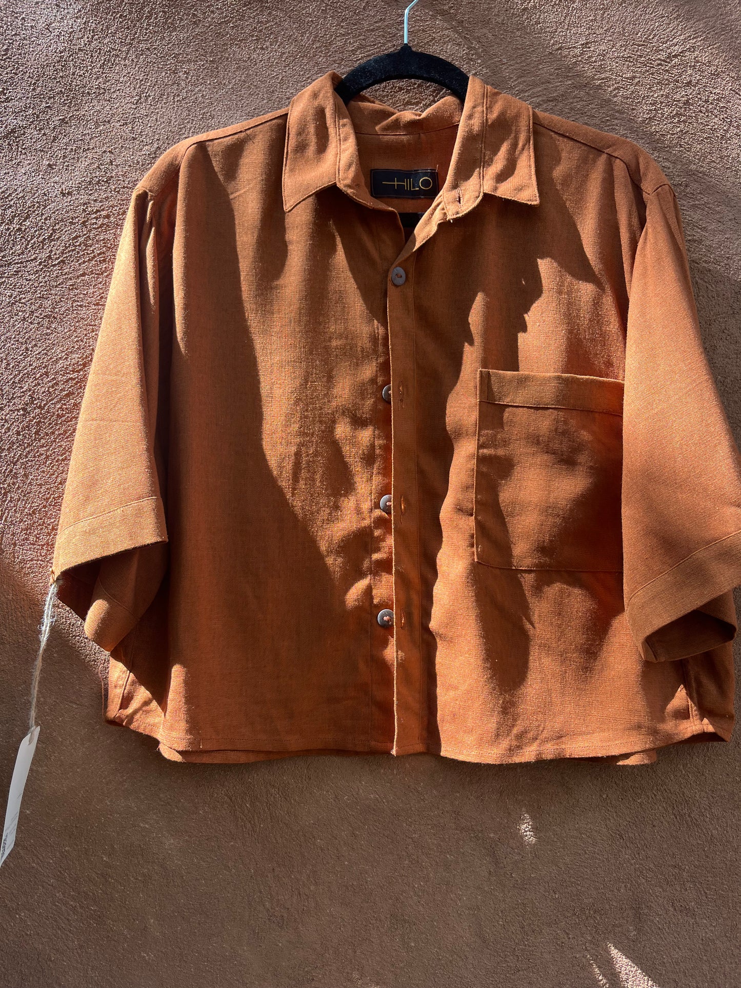 Boxy Cropped Shirt - Rust Linen
