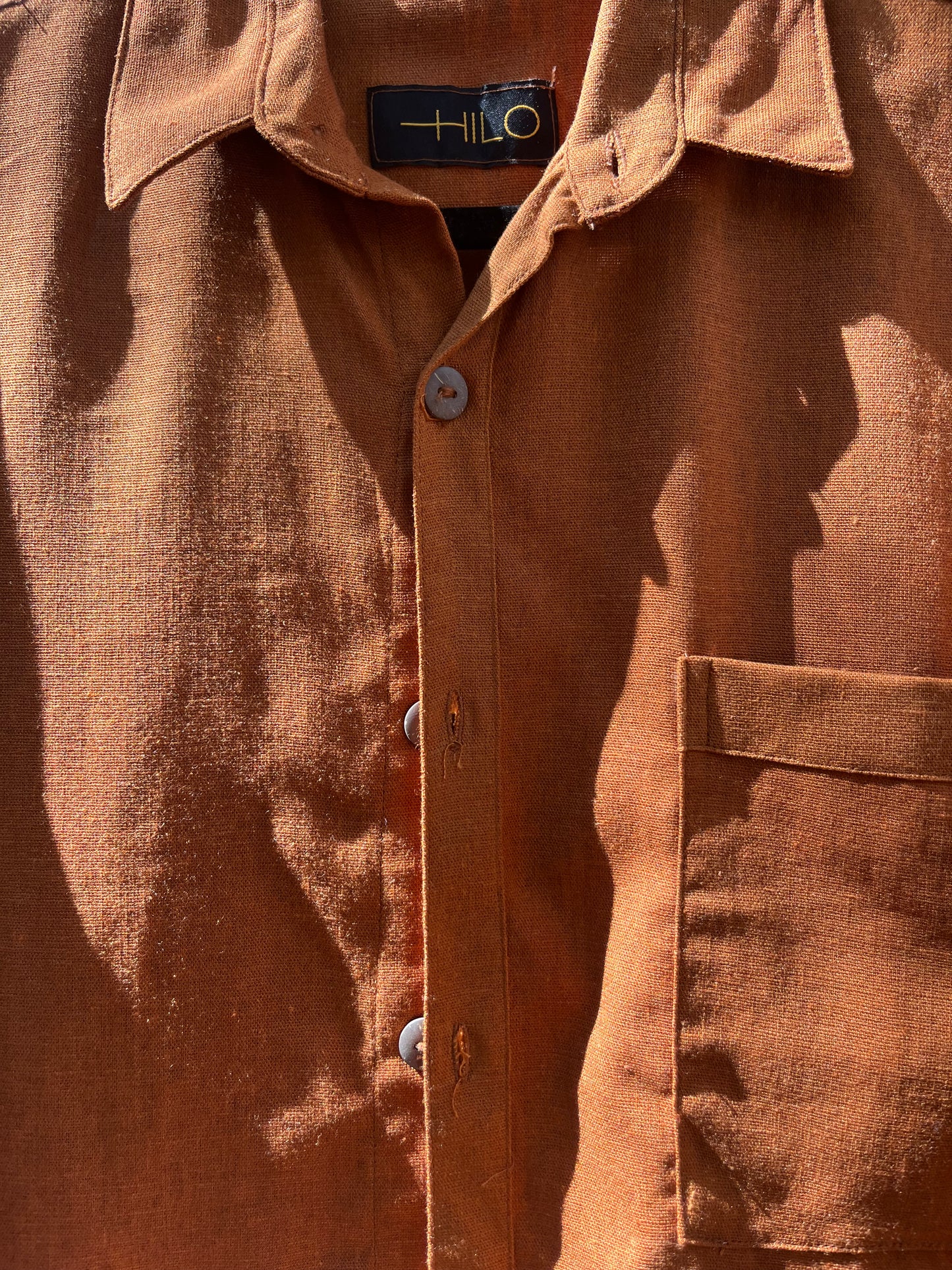 Boxy Cropped Shirt - Rust Linen