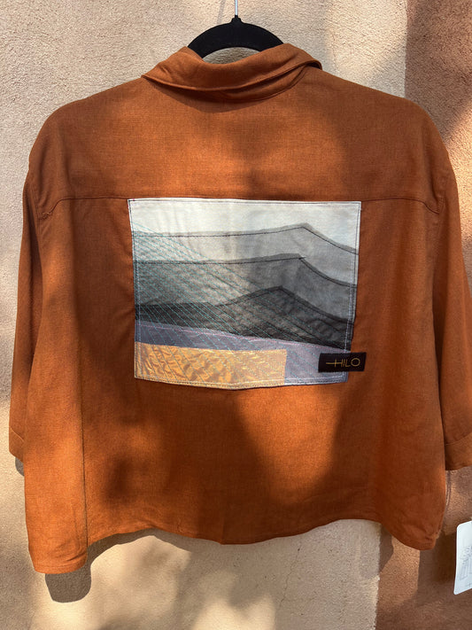 Boxy Cropped Shirt - Rust Linen