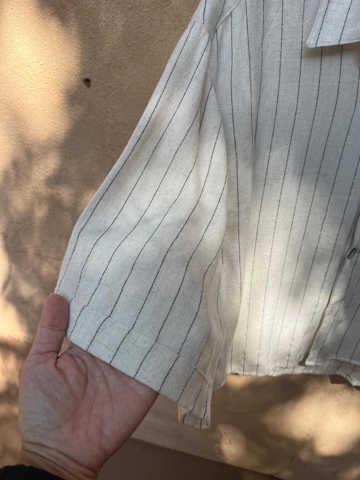 Boxy Cropped Shirt - White & black pinstripe Linen