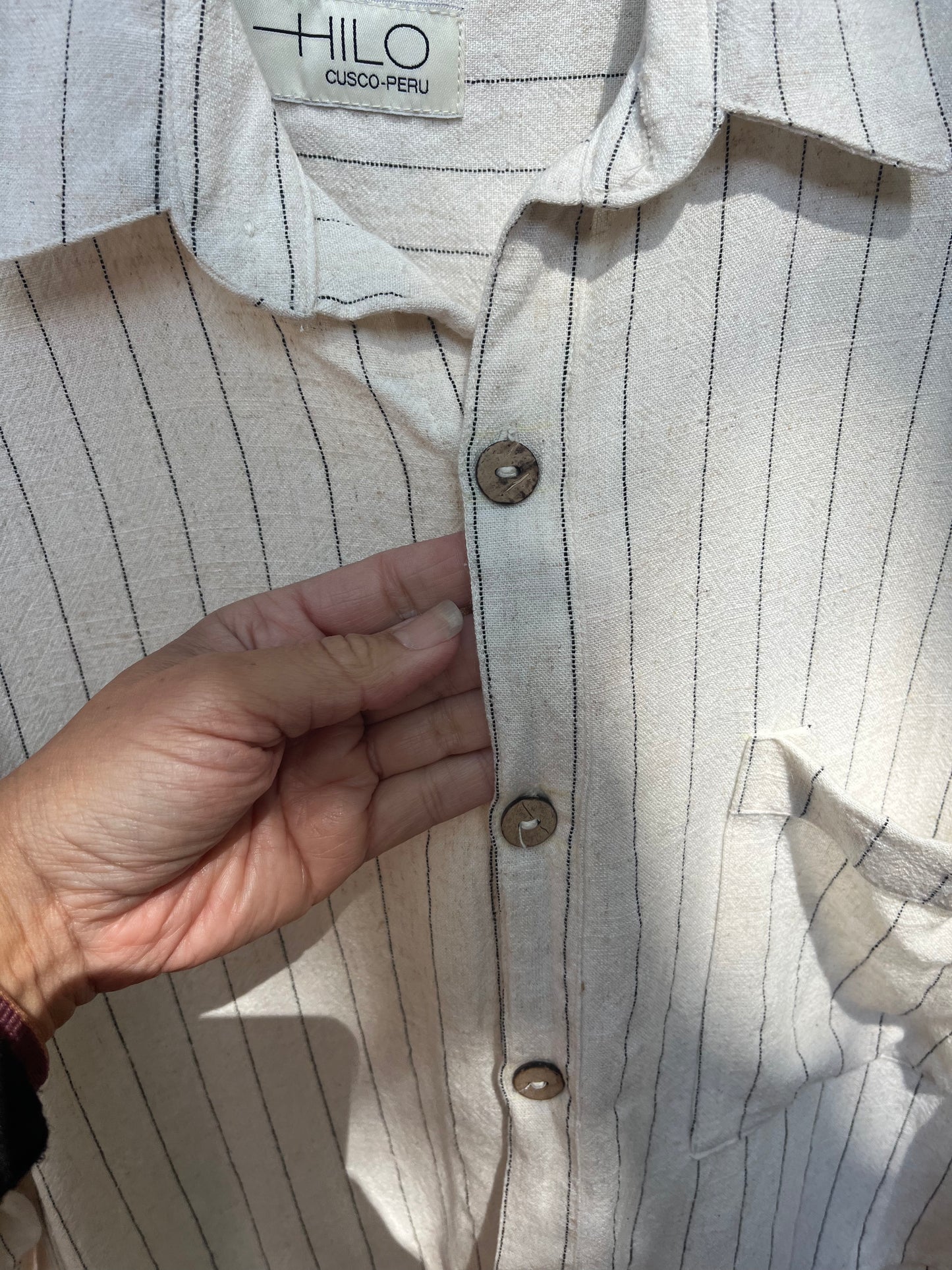 Boxy Cropped Shirt - White & black pinstripe Linen