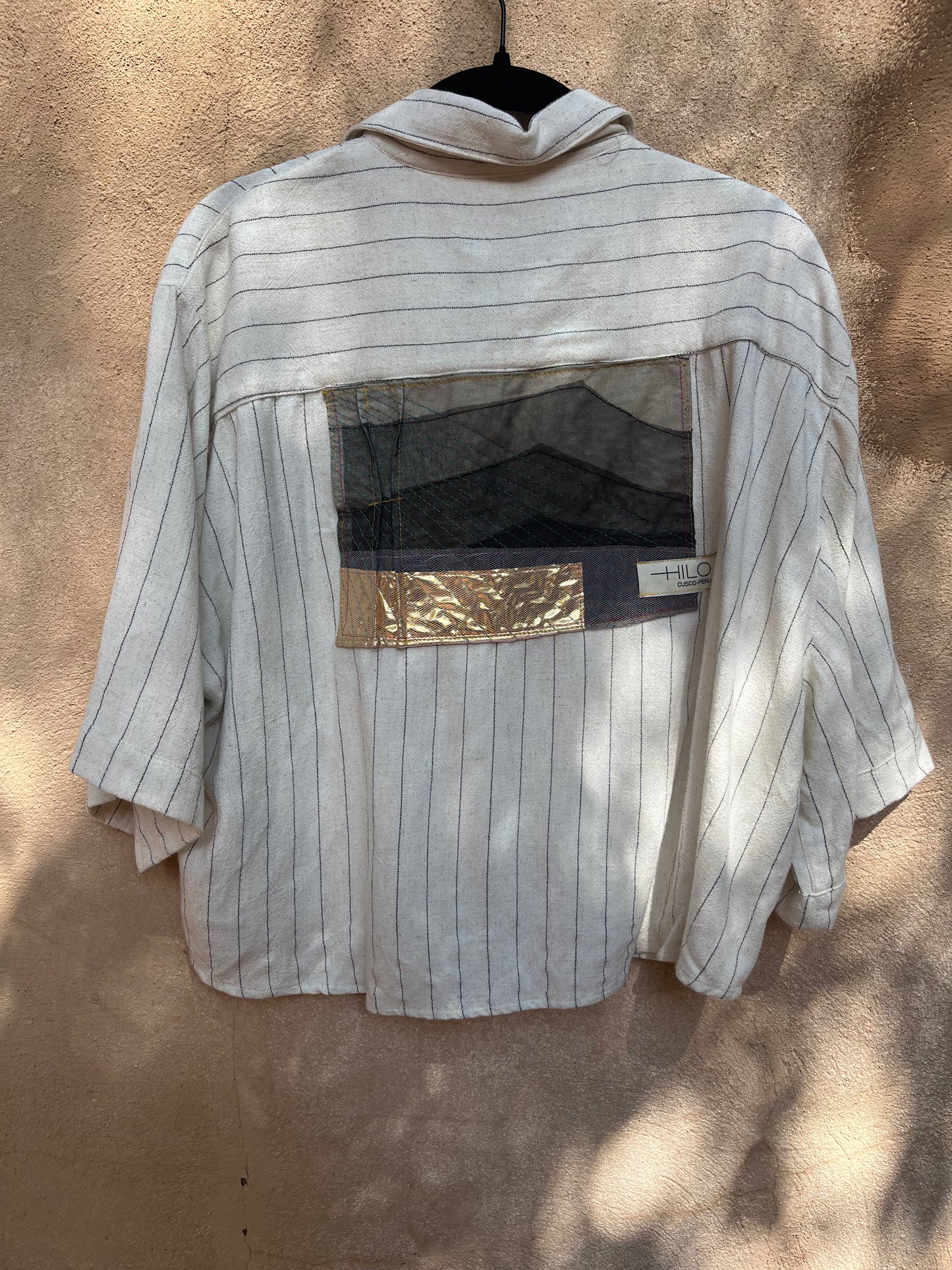 Boxy Cropped Shirt - White & black pinstripe Linen