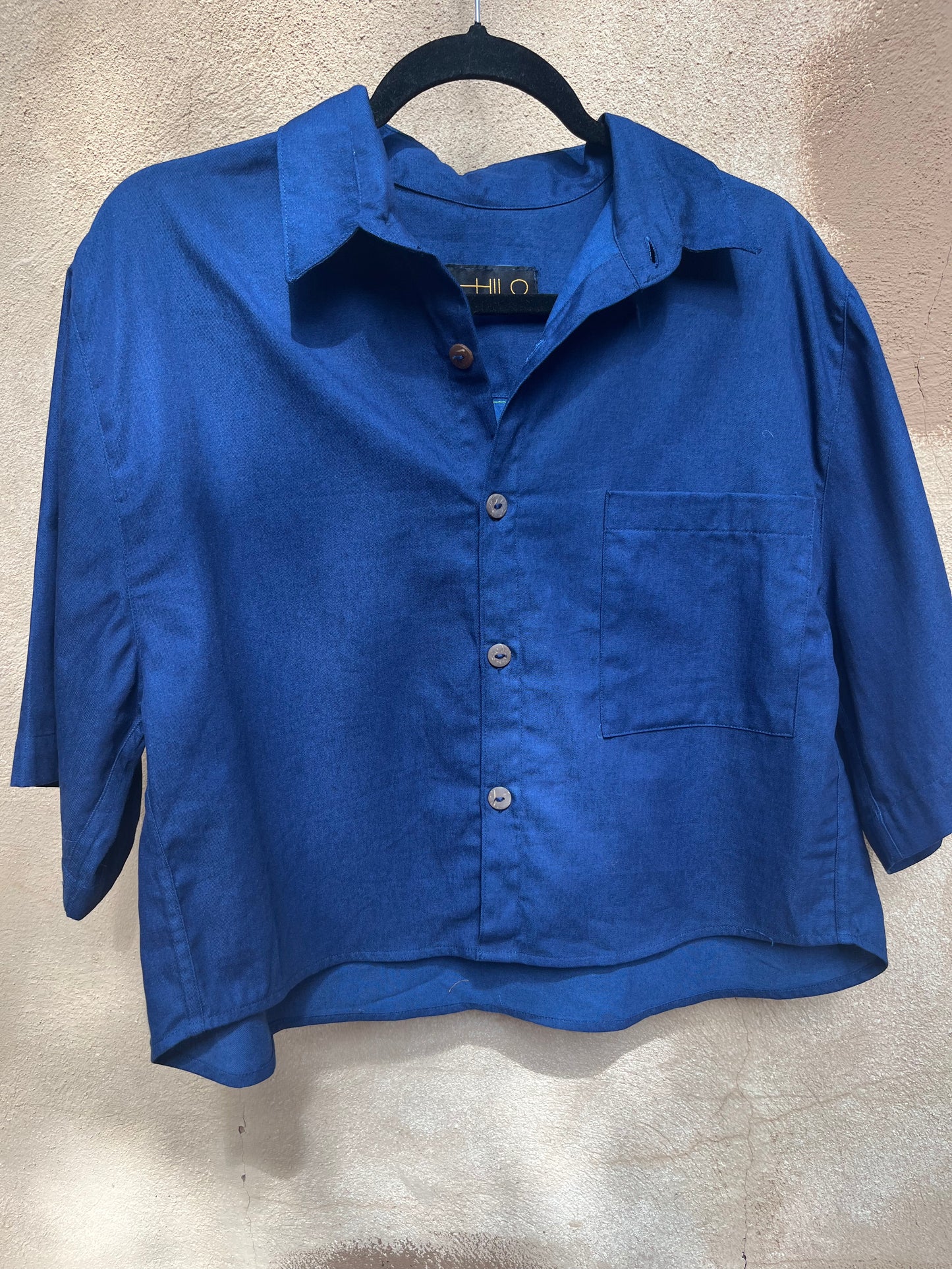 Boxy Cropped Shirt - Blue Linen