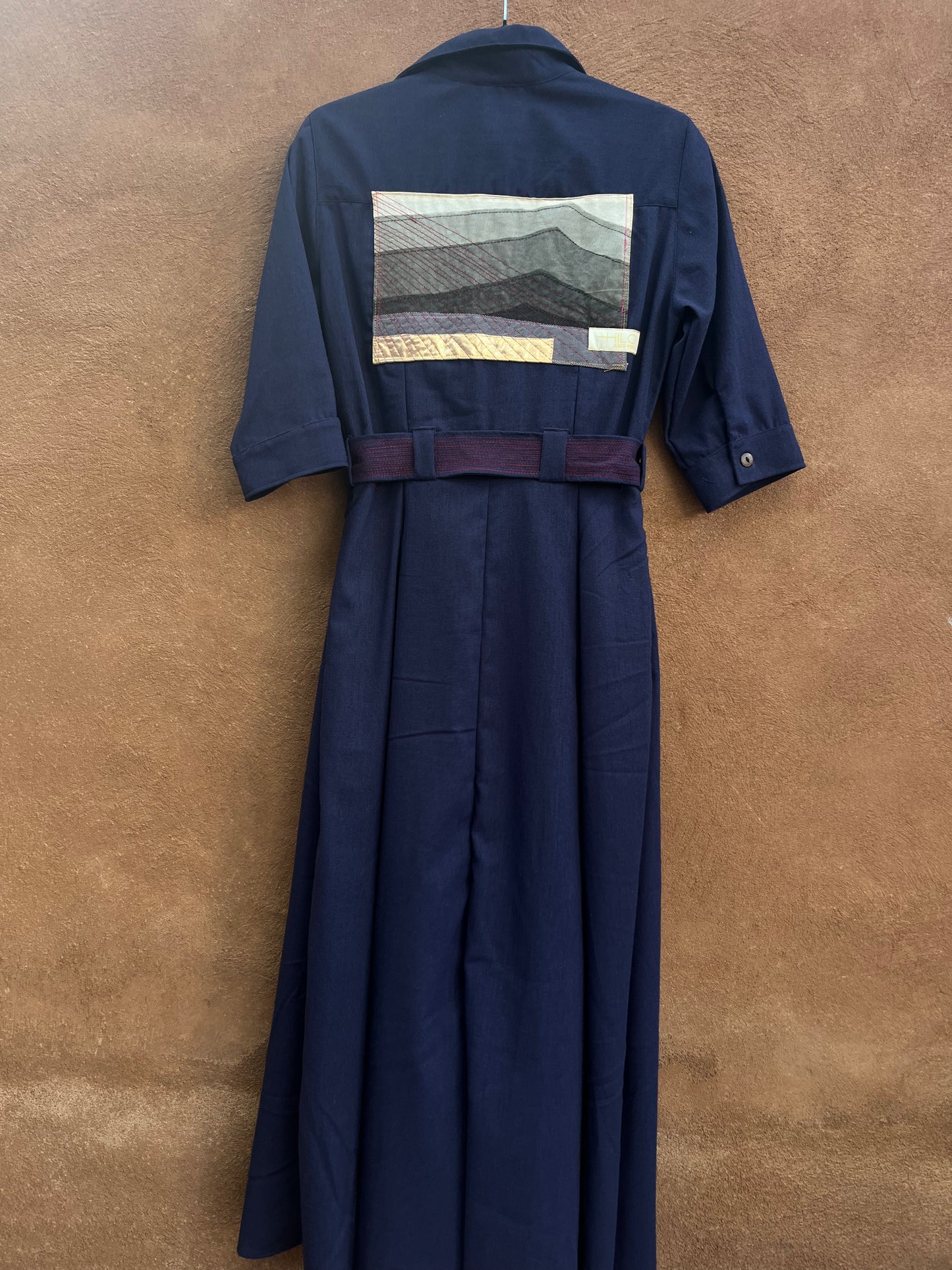 Buttoned Dress - Blue Linen - short sleeves