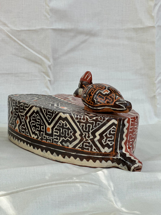 Shipibo Ceramic ~ Coca Leaf whistle with bird