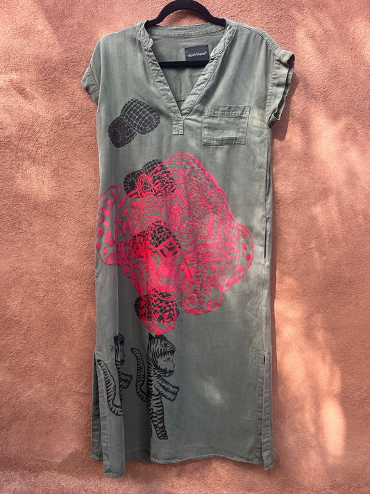 Screenprinted Tunic Dress ~ upcycled ~ XS