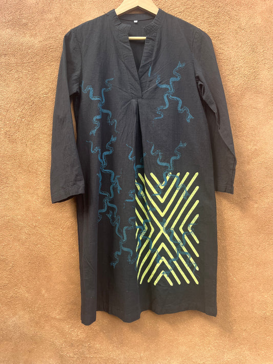 Screenprinted Tunic Black Shirt Dress ~ upcycled ~ Medium