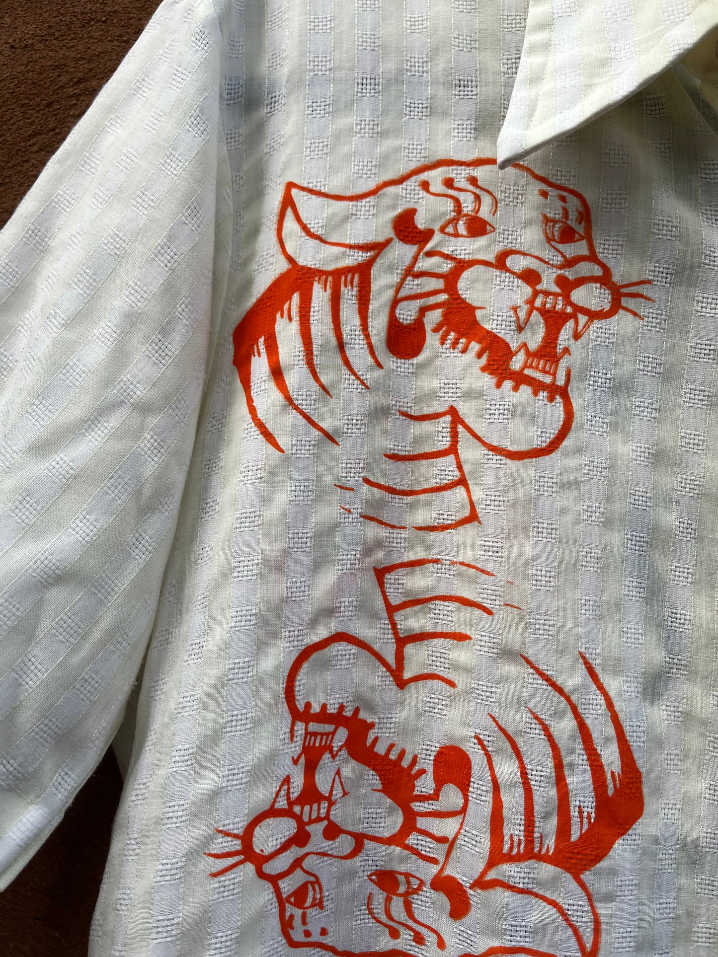 Screenprinted Collared Shirt ~ upcycled ~ Large