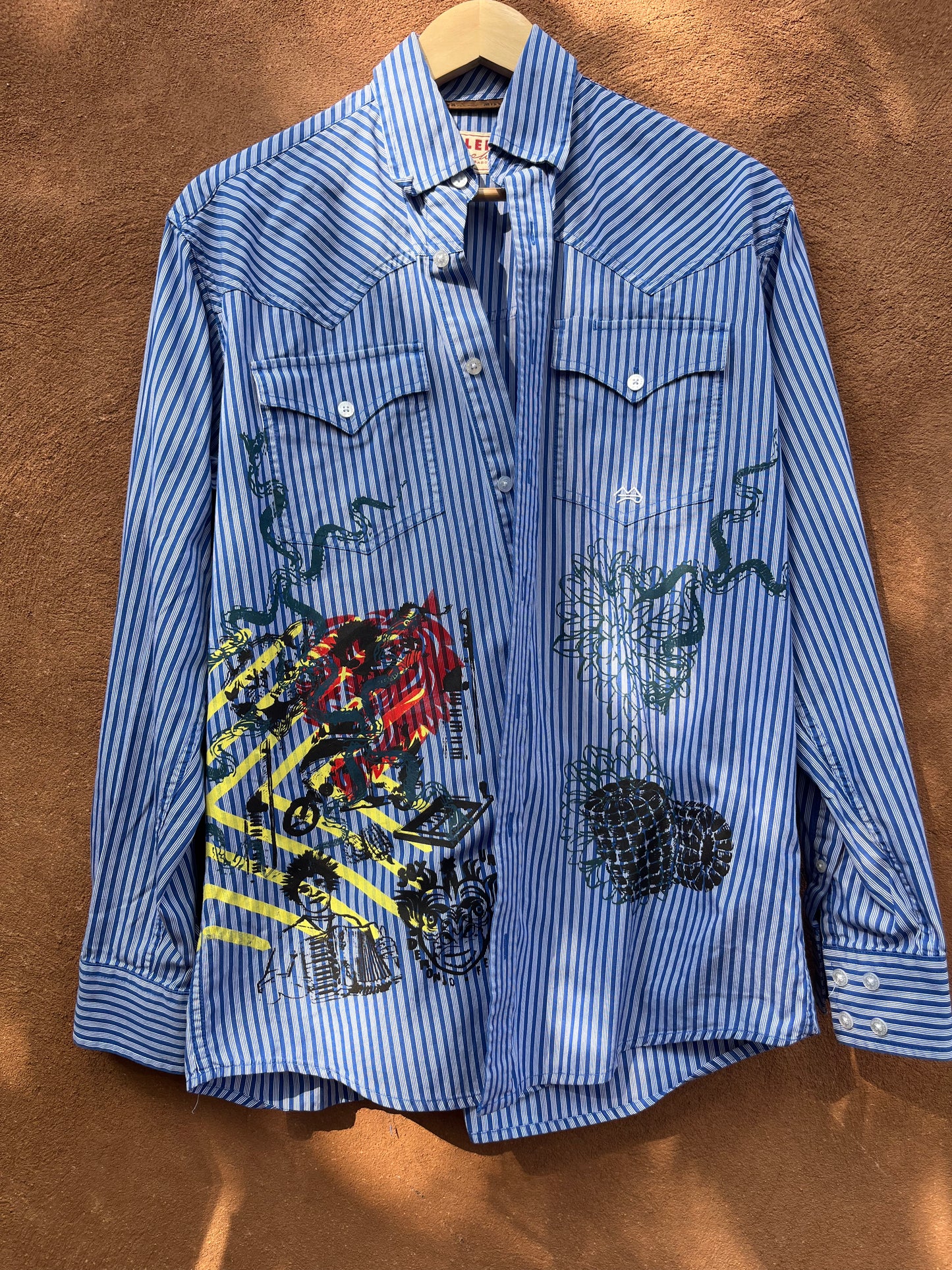 Screenprinted Collared Shirt ~ upcycled ~ Small