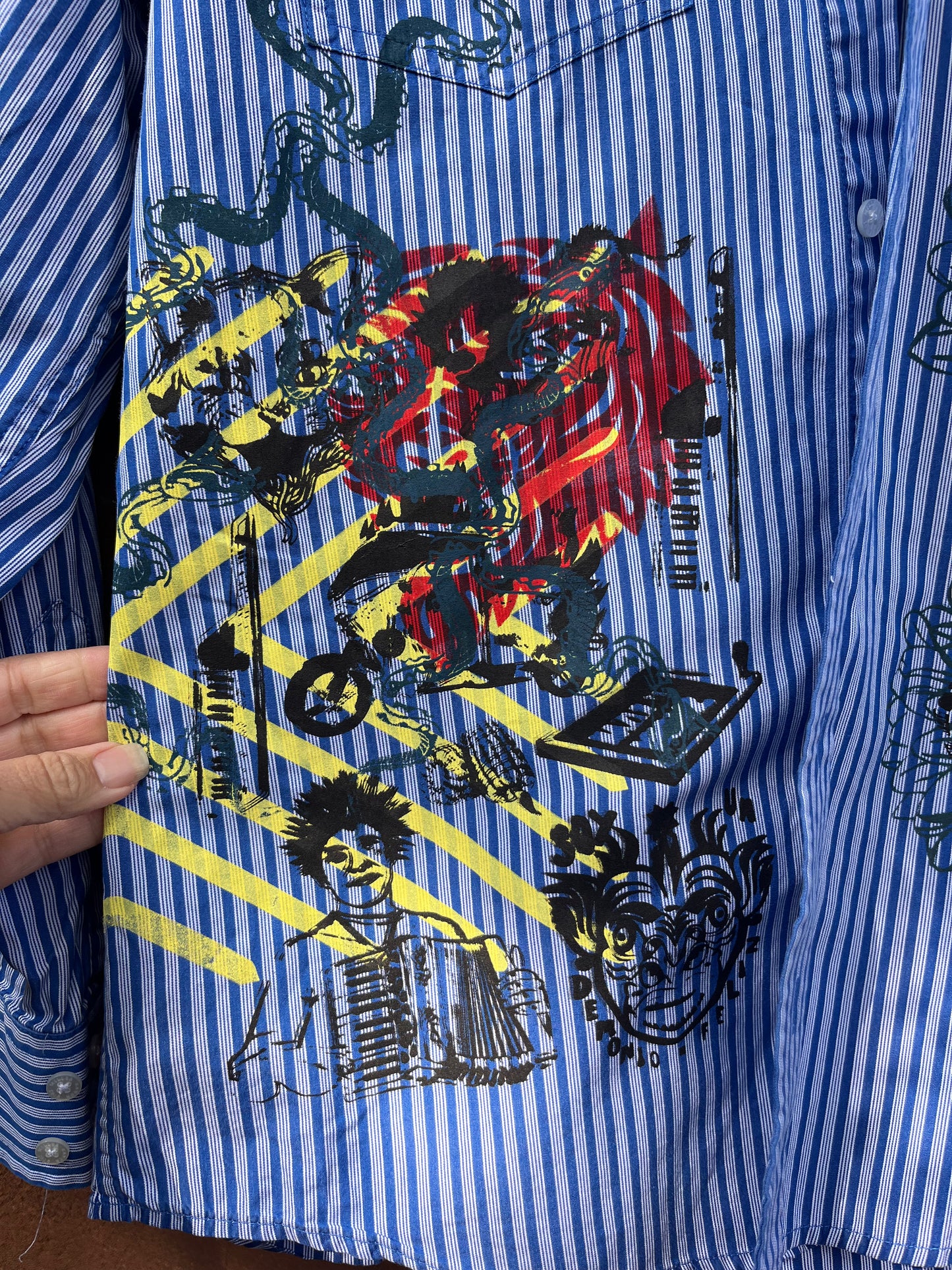Screenprinted Collared Shirt ~ upcycled ~ Small