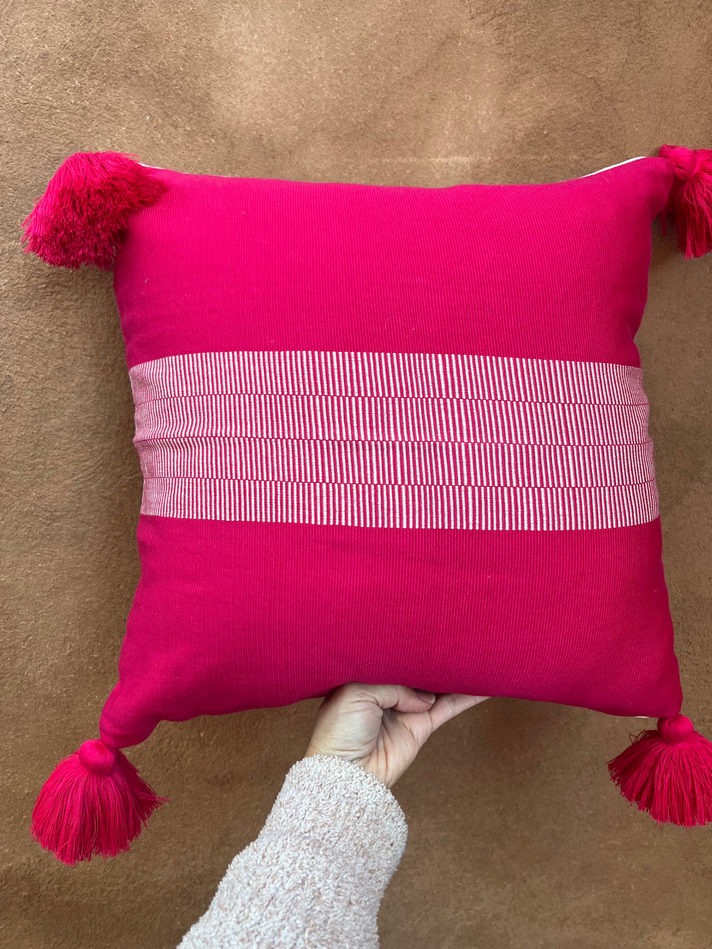 Square pillowcase pink and white - 18” x 18”