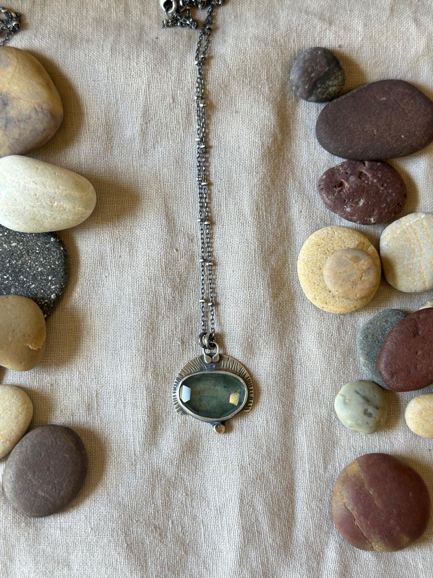 Moss Aquamarine & Sterling Silver and bronze ~ Necklace