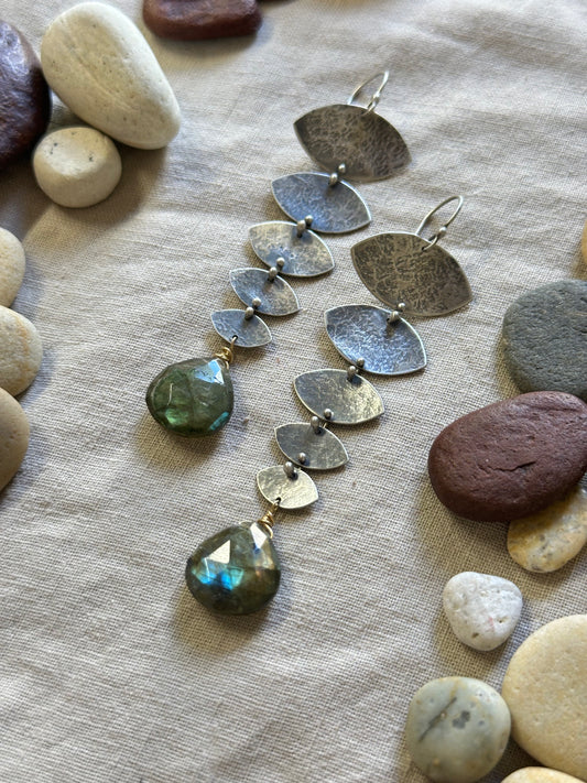 Labradorite ~ Connected dangle earrings ~ sterling silver