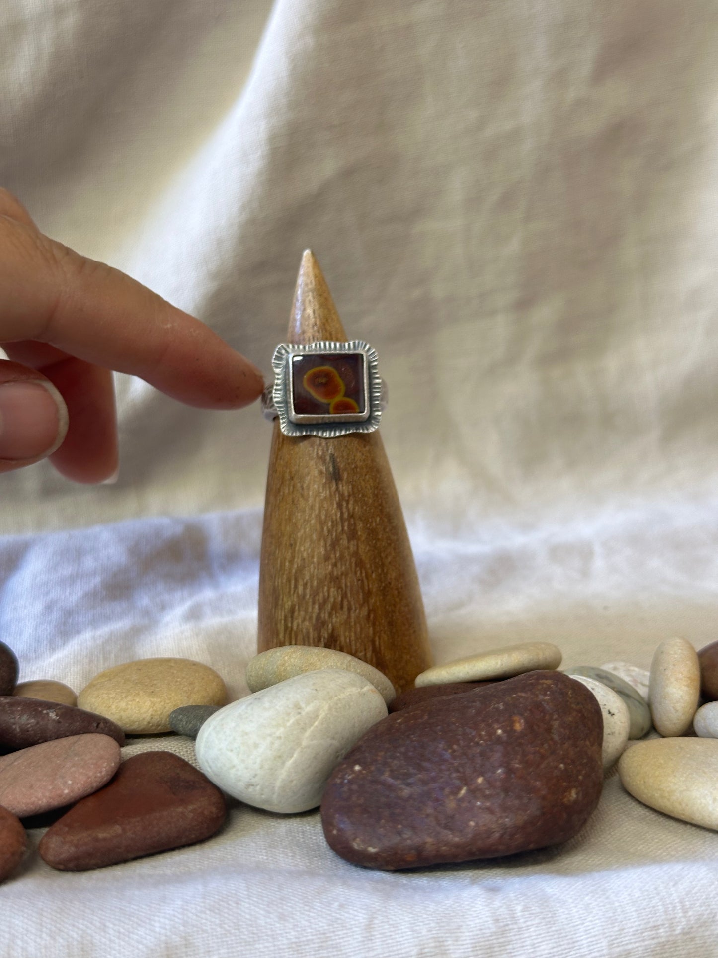Sterling Silver Ring ~ Morrocan Red Seam Agate ~ 6.75