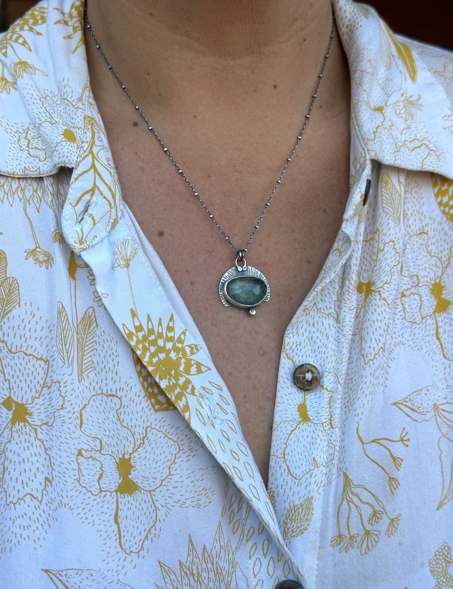 Moss Aquamarine & Sterling Silver and bronze ~ Necklace
