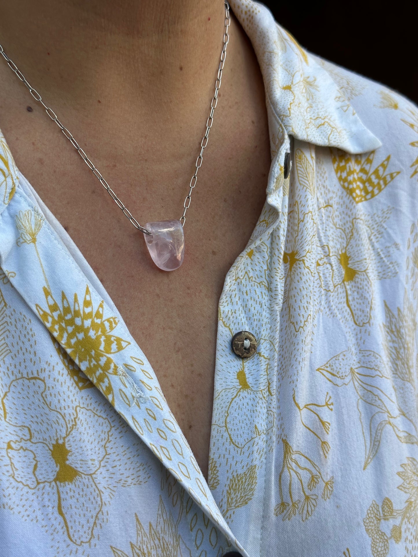 Pierced Rose Quartz Pendant Necklace - Rose Quartz
