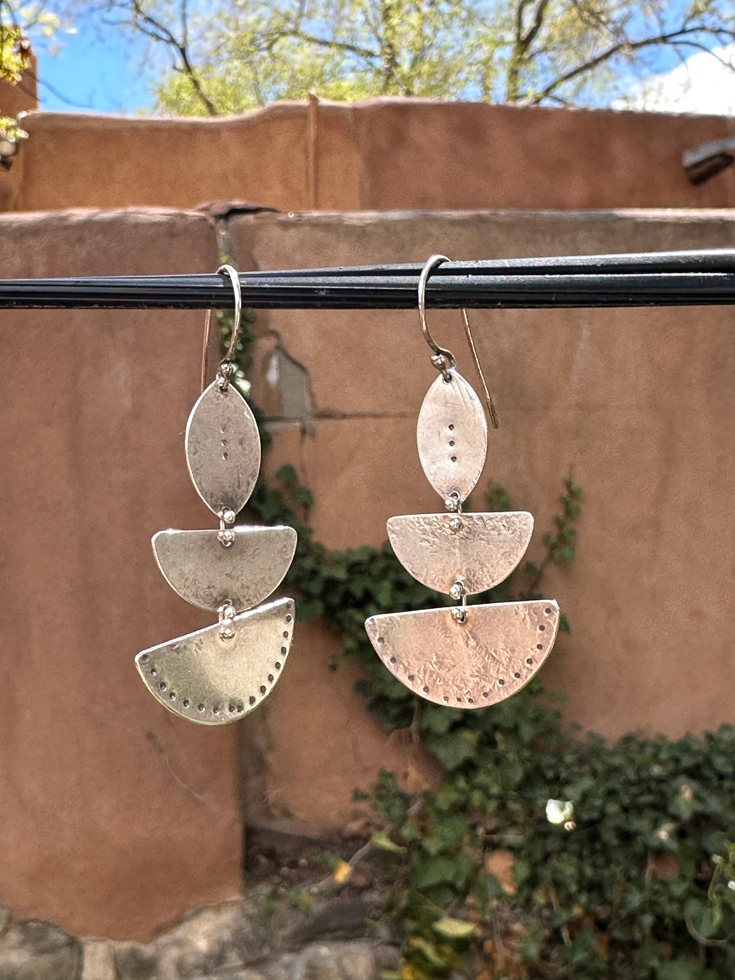 Semi Circles Medium Dangle Earrings - Sterling Silver