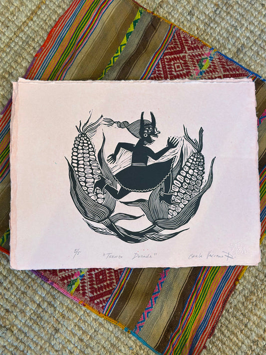 Trenza Dorada - linocut print 11.5" x 15"