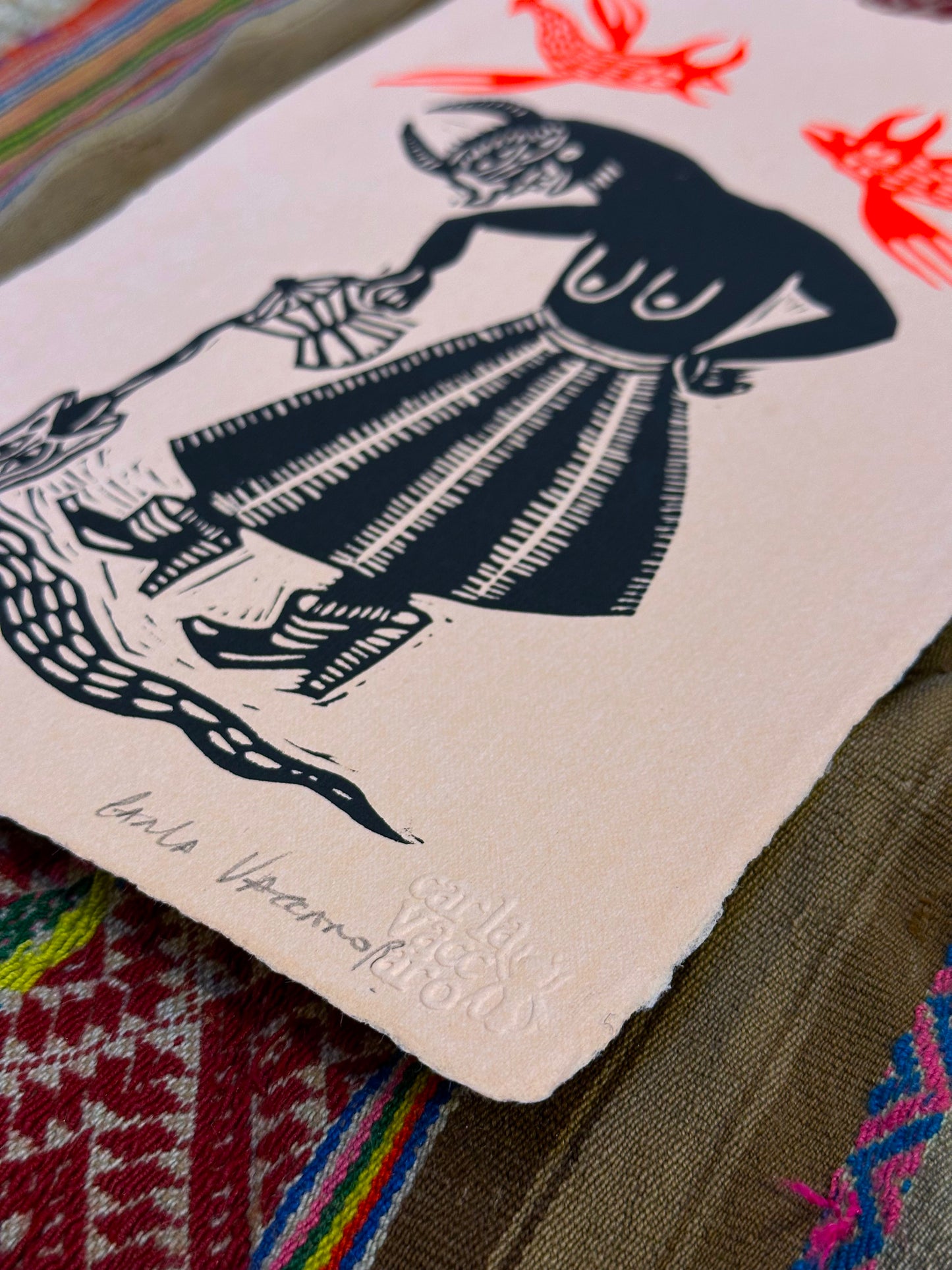 Cafe por la Mañana - linocut print