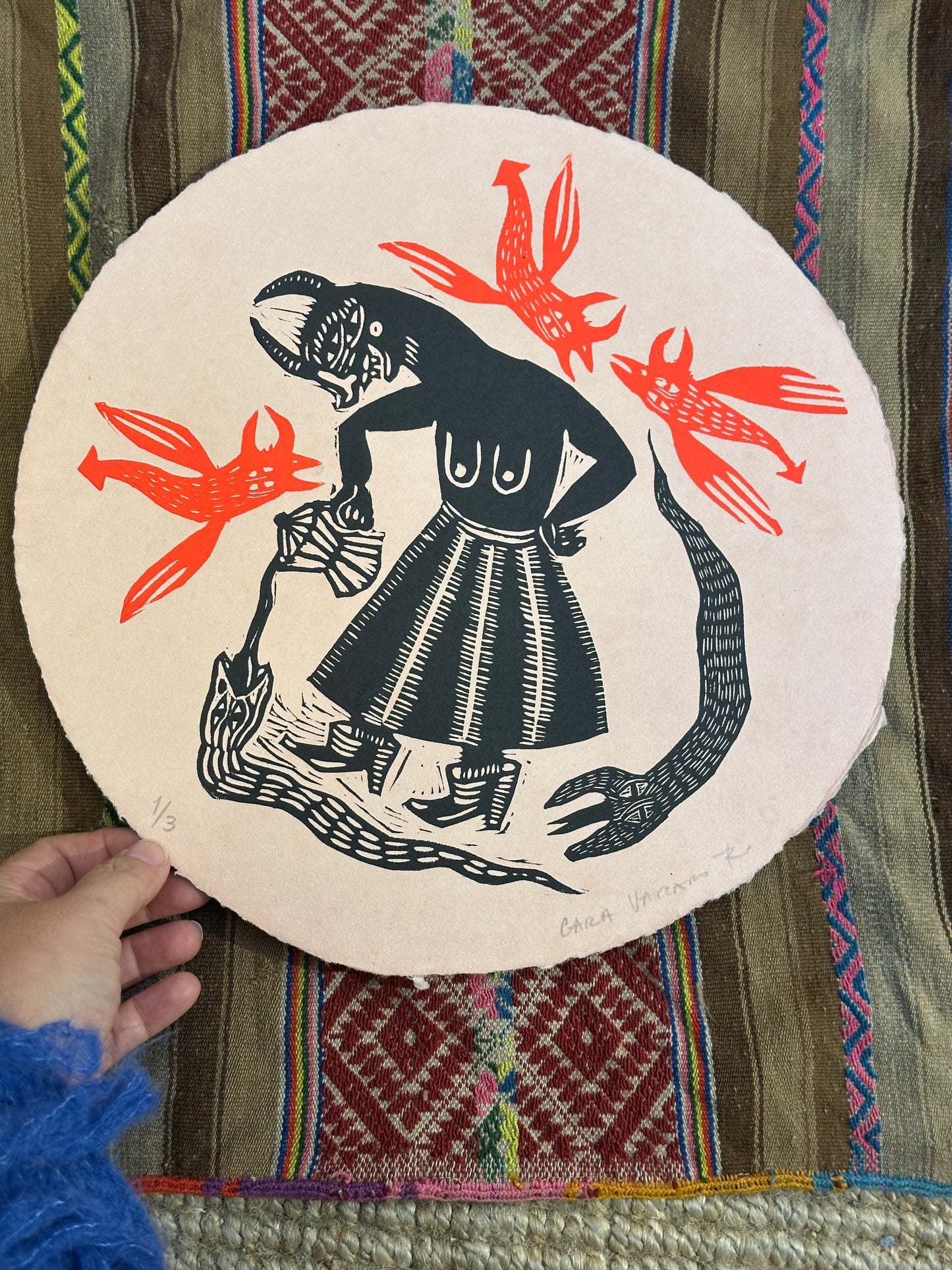 Cafe de la Manana - Linocut Round Print