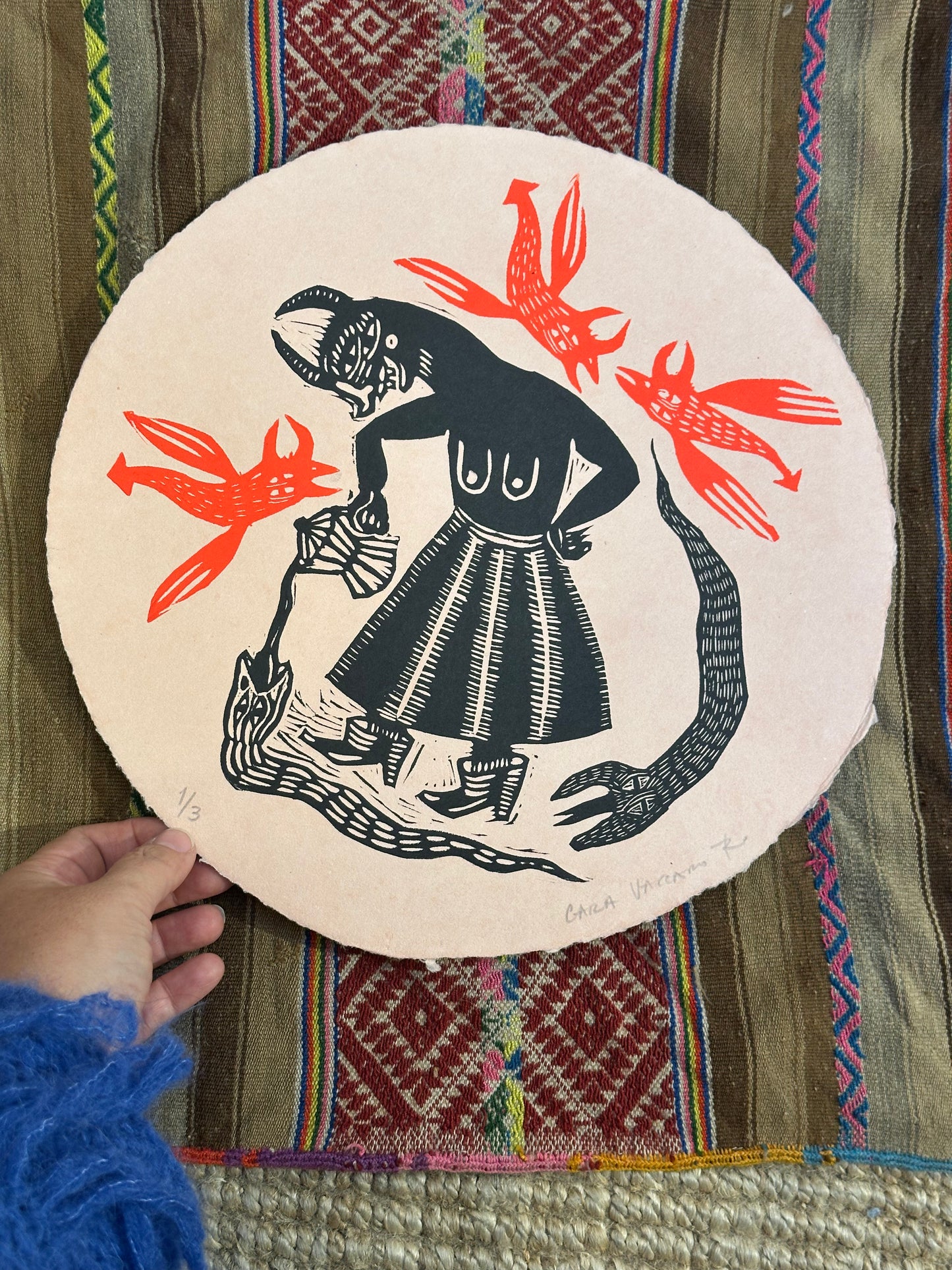 Cafe de la Manana - Linocut Round Print