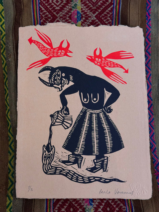 Cafe por la Mañana - linocut print