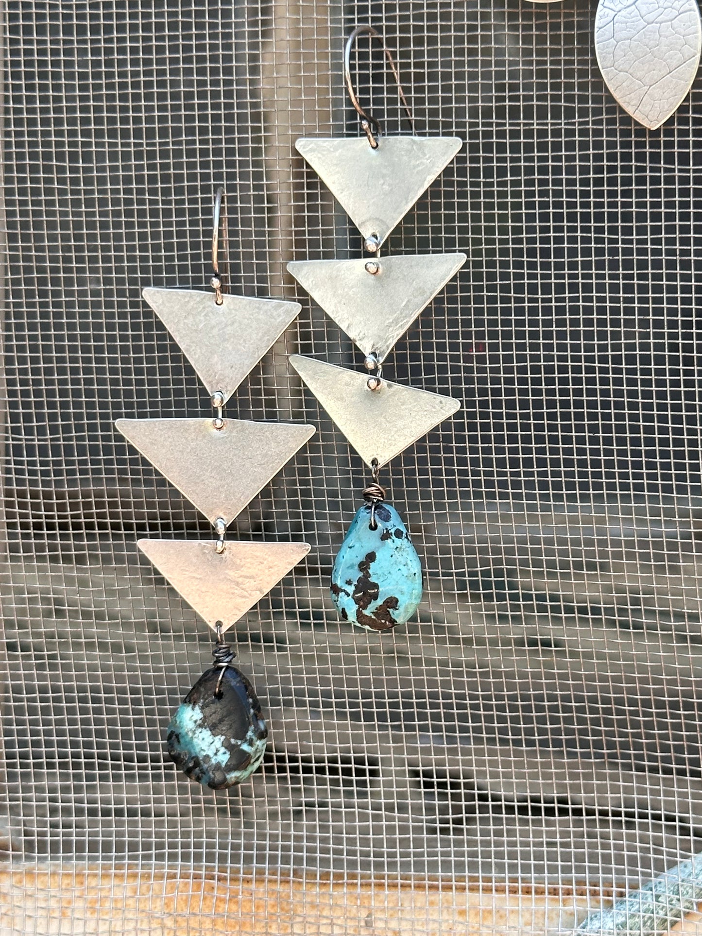 Turquoise and Silver triangles connected earrings