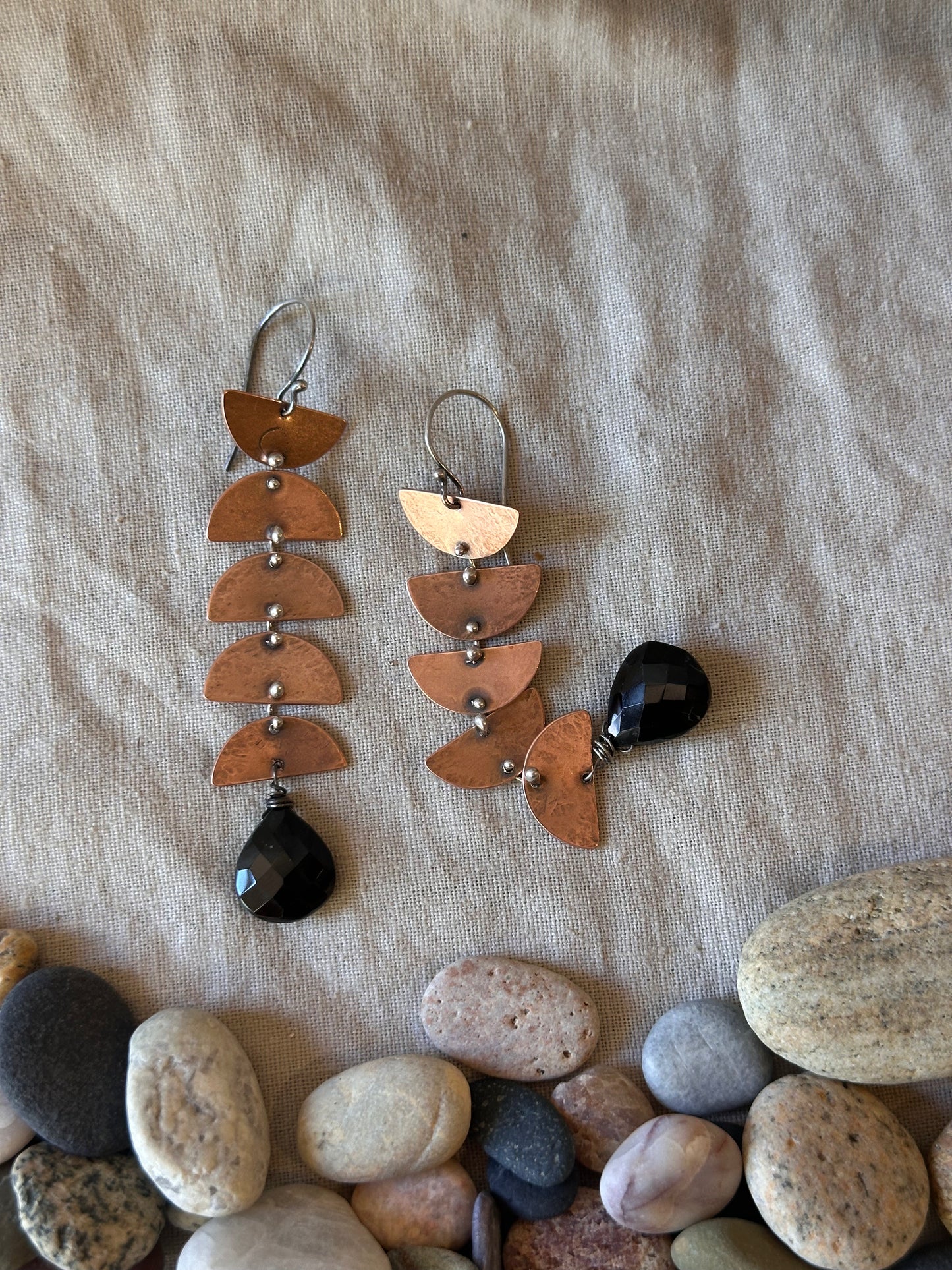 Connected Lunar earrings - Brass & Sterling Silver ~ Onyx