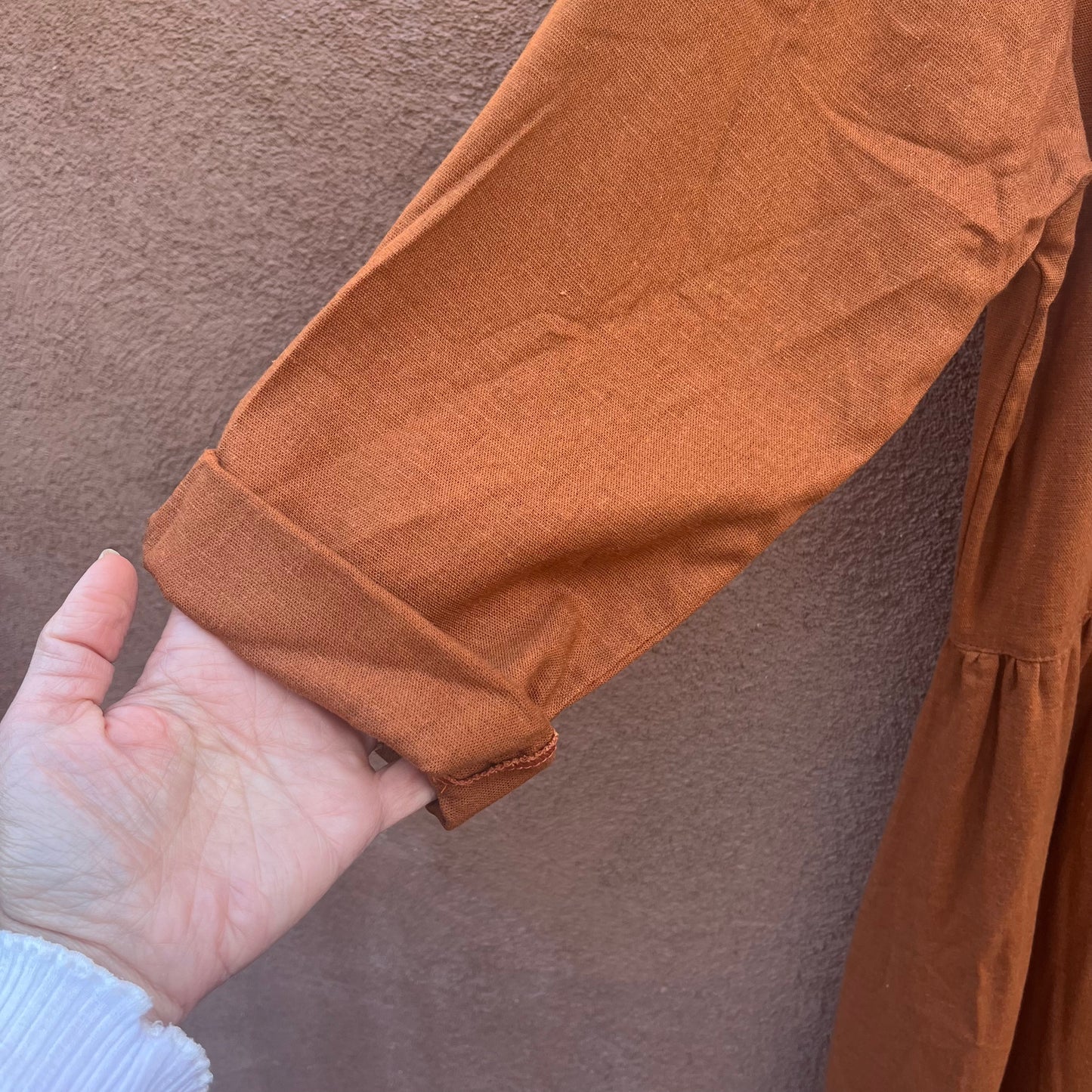 Slip Dress - Rust Linen - Three Quarter Sleeves