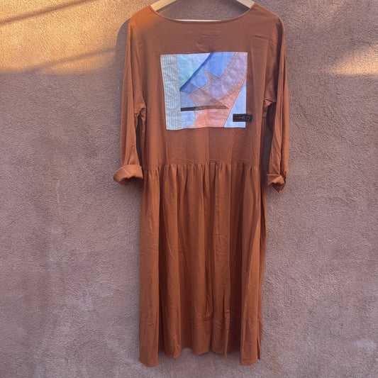 Slip Dress - Rust Linen - Three Quarter Sleeves