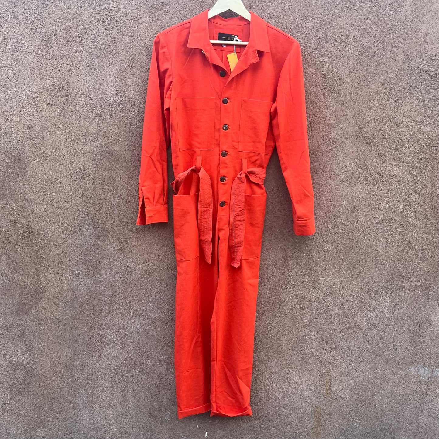 Jumpsuit Orange Linen - long sleeve - Small