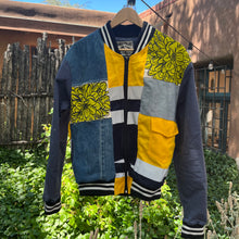 Load image into Gallery viewer, Upcycled Jacket ~ Patchwork &amp; Screen Printed
