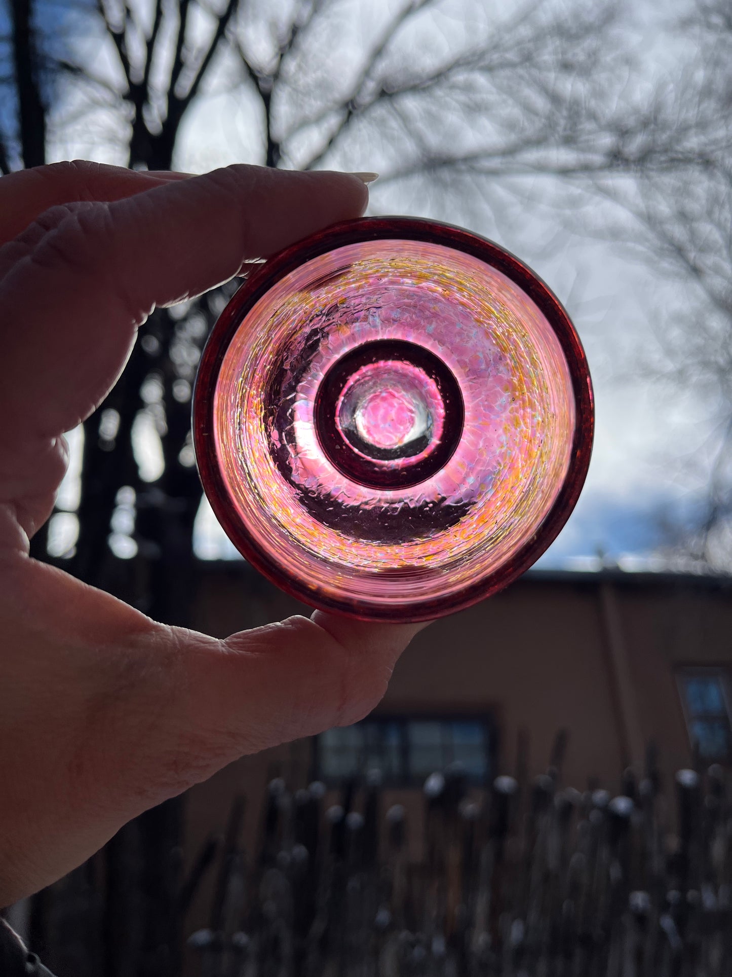 Nip cup ~ Amber & Peach ~ Blown glass