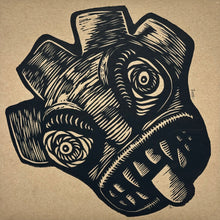 Load image into Gallery viewer, Primos Hermanos ~ mask 1 ~ linocut ~ 12 by 12 in
