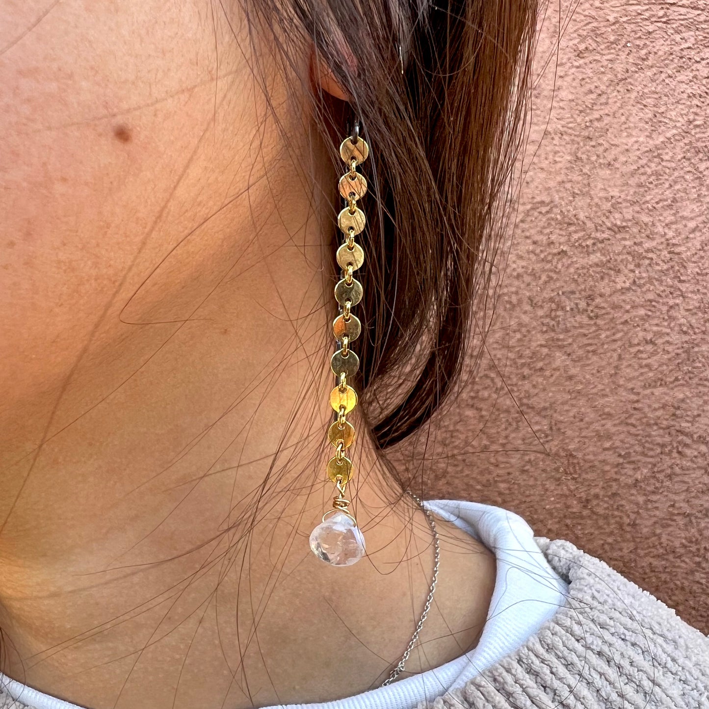 Rainbow Moonstone Chain earrings ~ Gold Filled and Sterling Silver