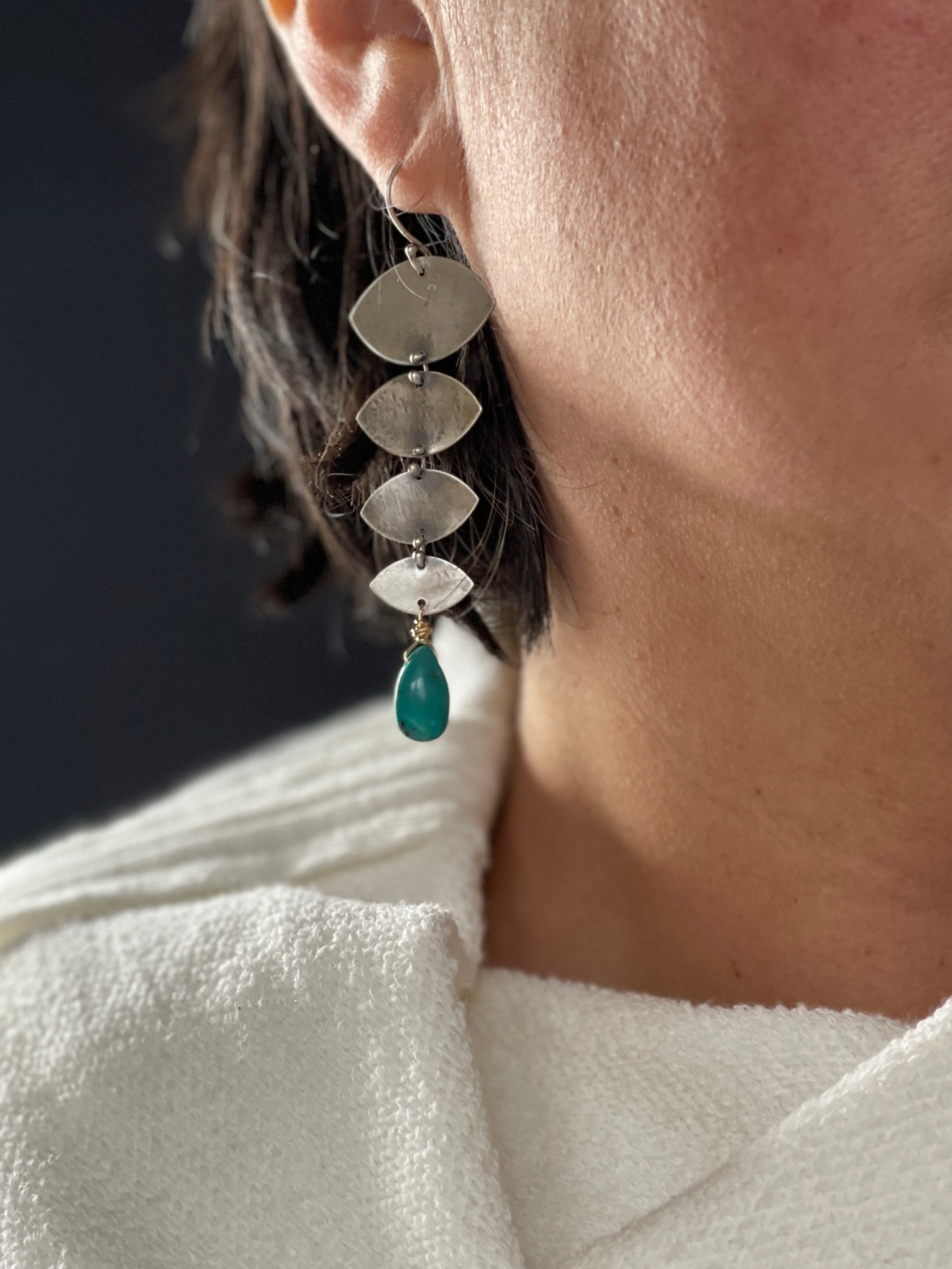 Kingman Turquoise Eyes Connected dangle earrings - Sterling Silver