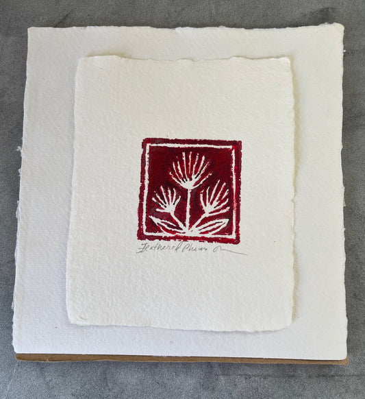 Feathered Plume Block Print - 4” by 5”