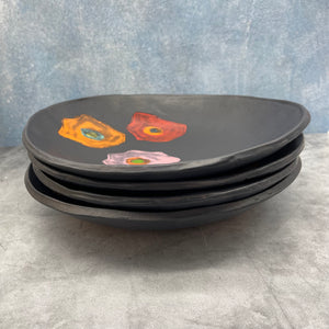 Large Serving plates - Black with Poppies