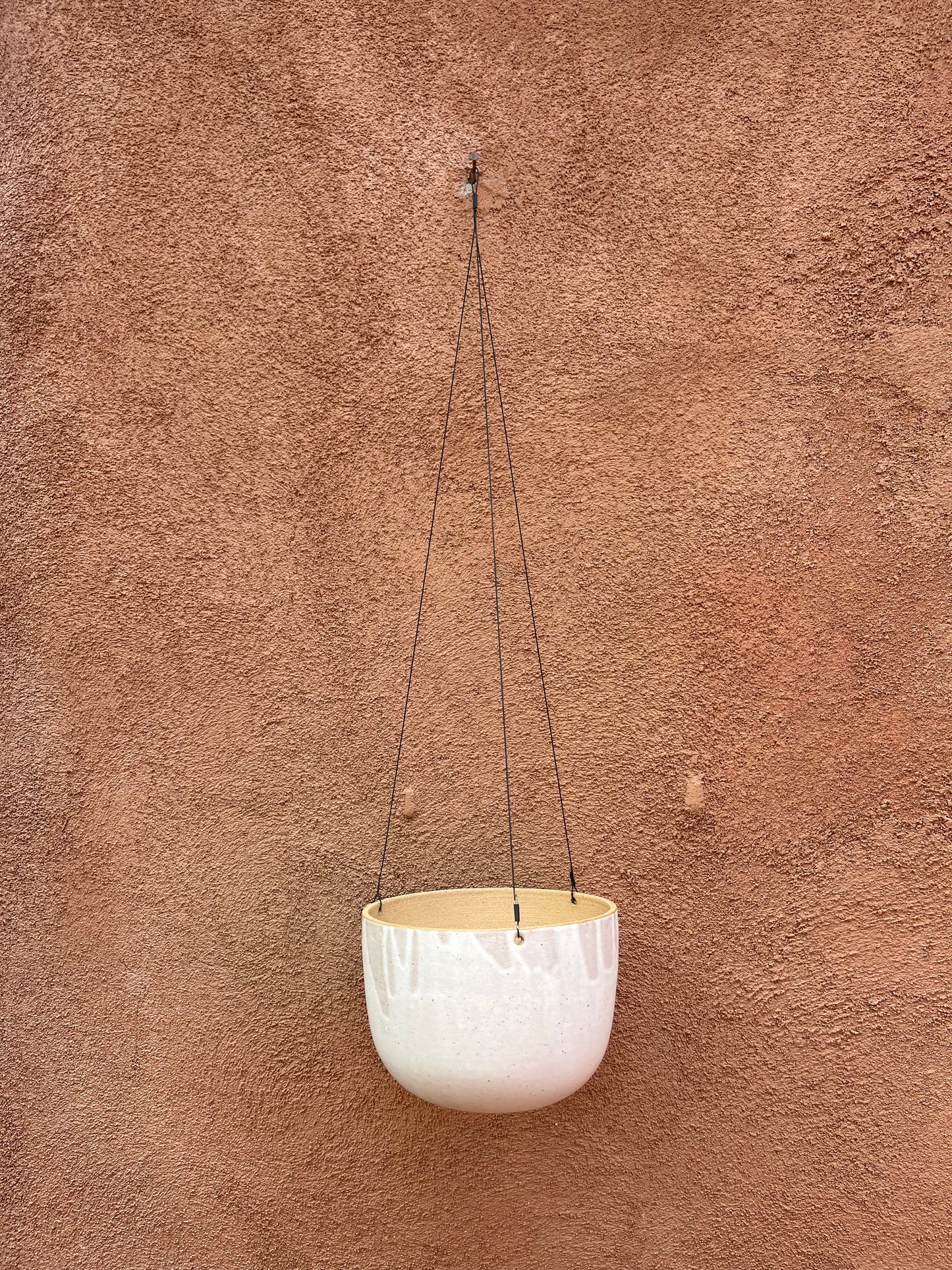 Hanging Speckled Planters ~ stoneware & Leather