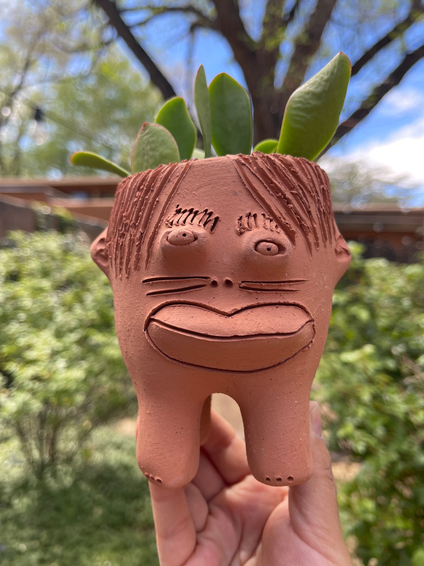 Bigotes ~ Terracota face planter with legs