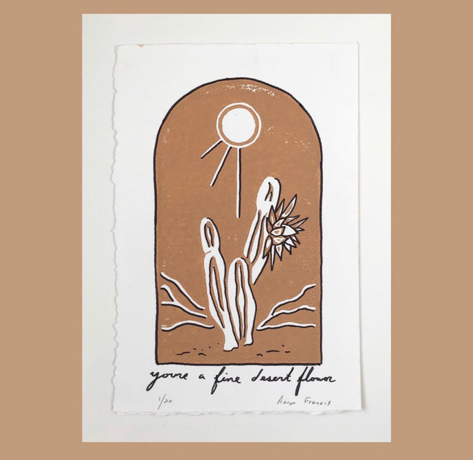 Desert Flower ~ Linocut Print