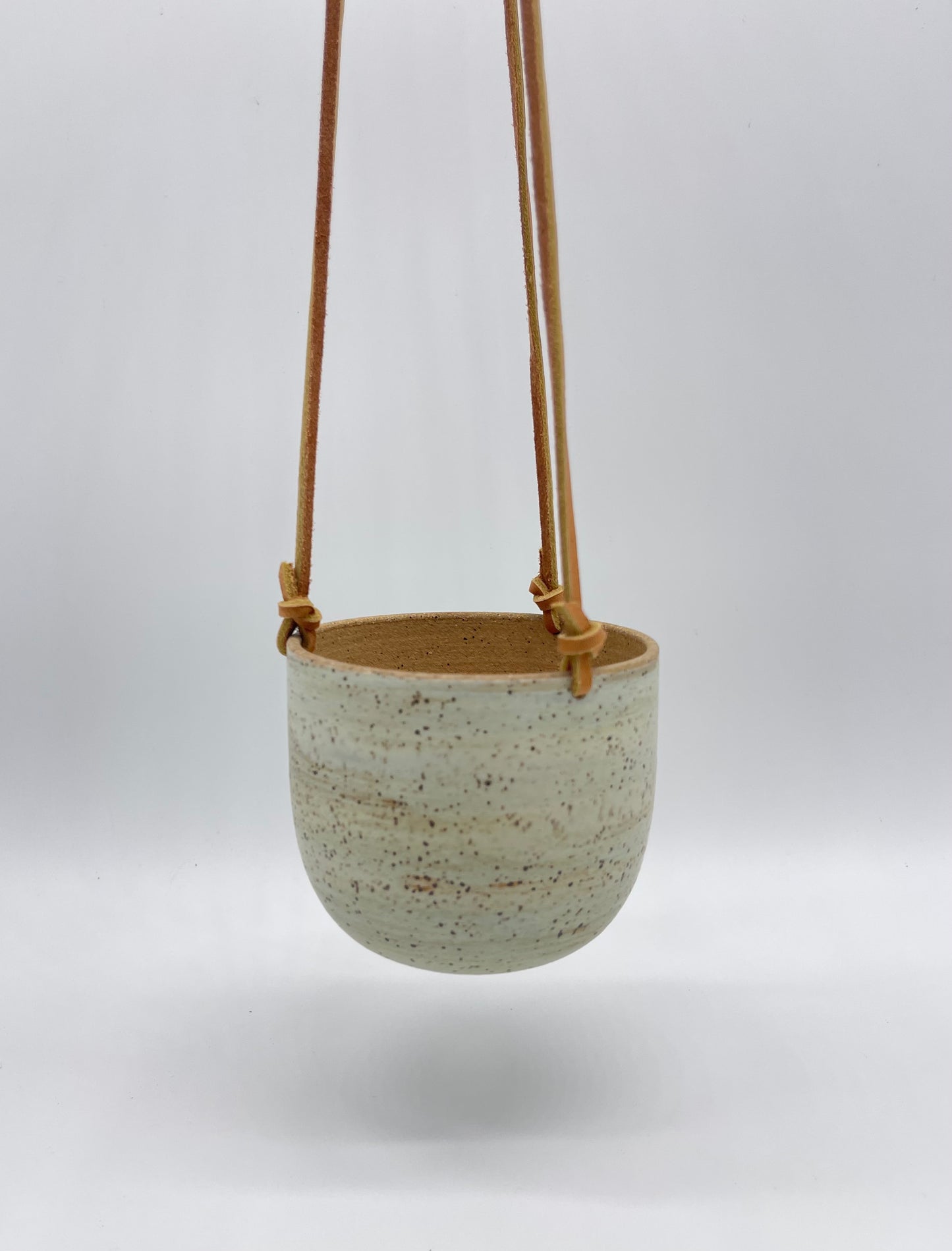 Hanging Speckled Planters ~ stoneware & Leather