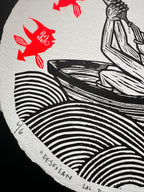 Desfilan Las Penas Guardadas- Linocut Round Print