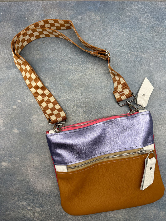 Medium Crossbody Bag brown & purple - brown strap