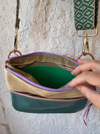 Crossbody Bag • Double Zip • Cream & Teal