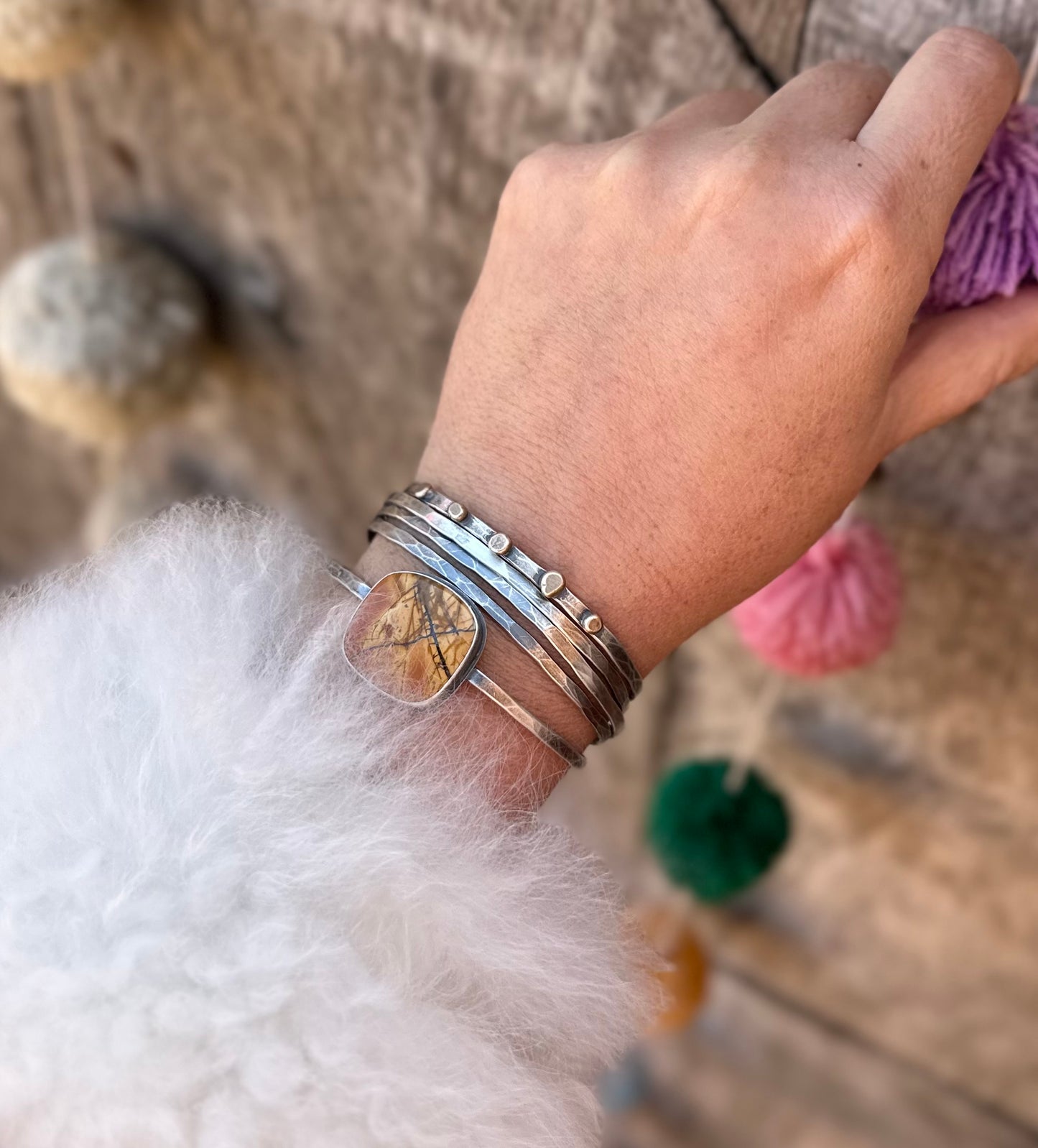 Stacked - Attached Bracelet - Cherry Creek Jasper - Cuff with Movement - ready to ship