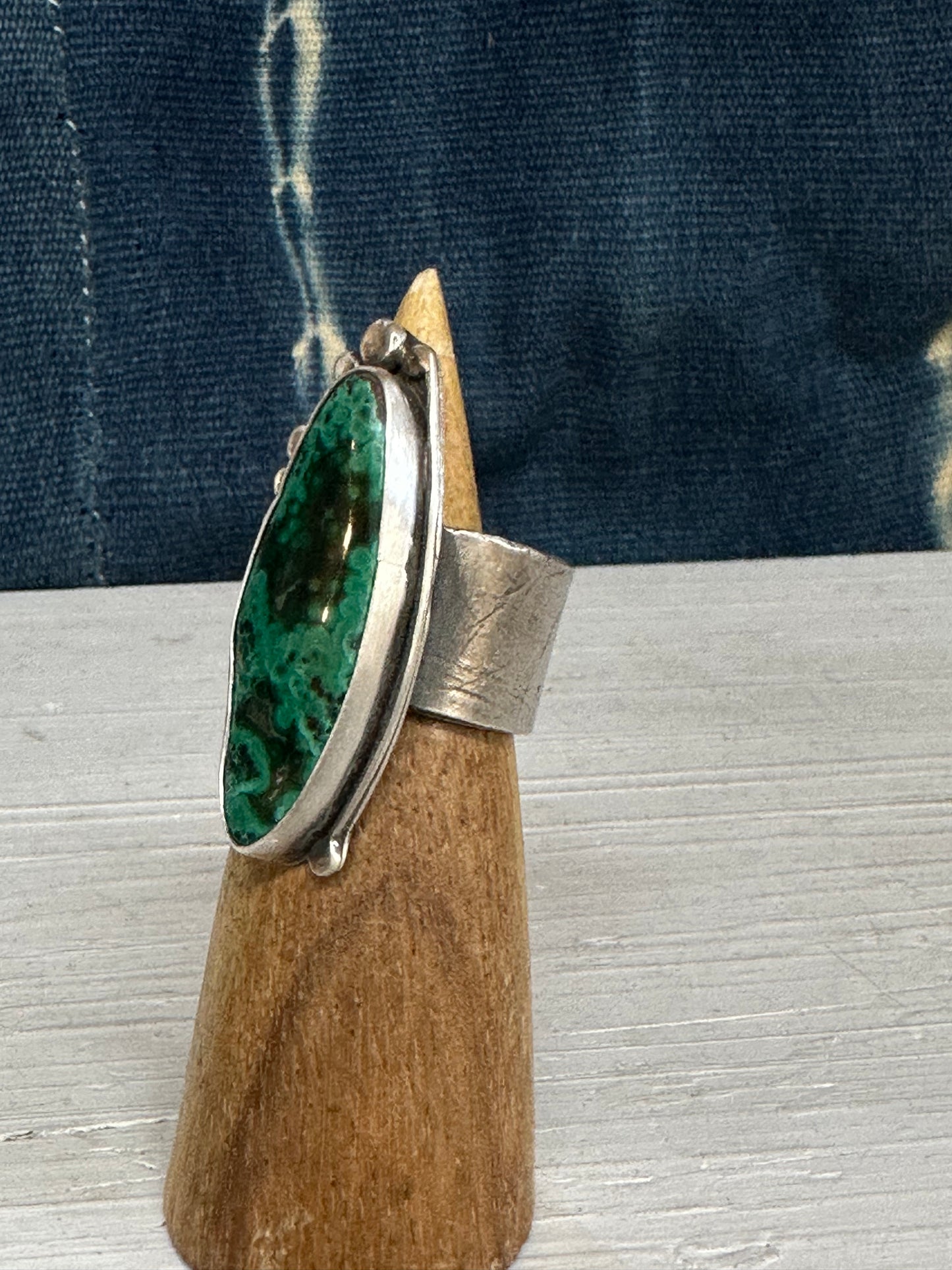 Malachite and Sterling Silver Ring ~ Wide Band fits size 8