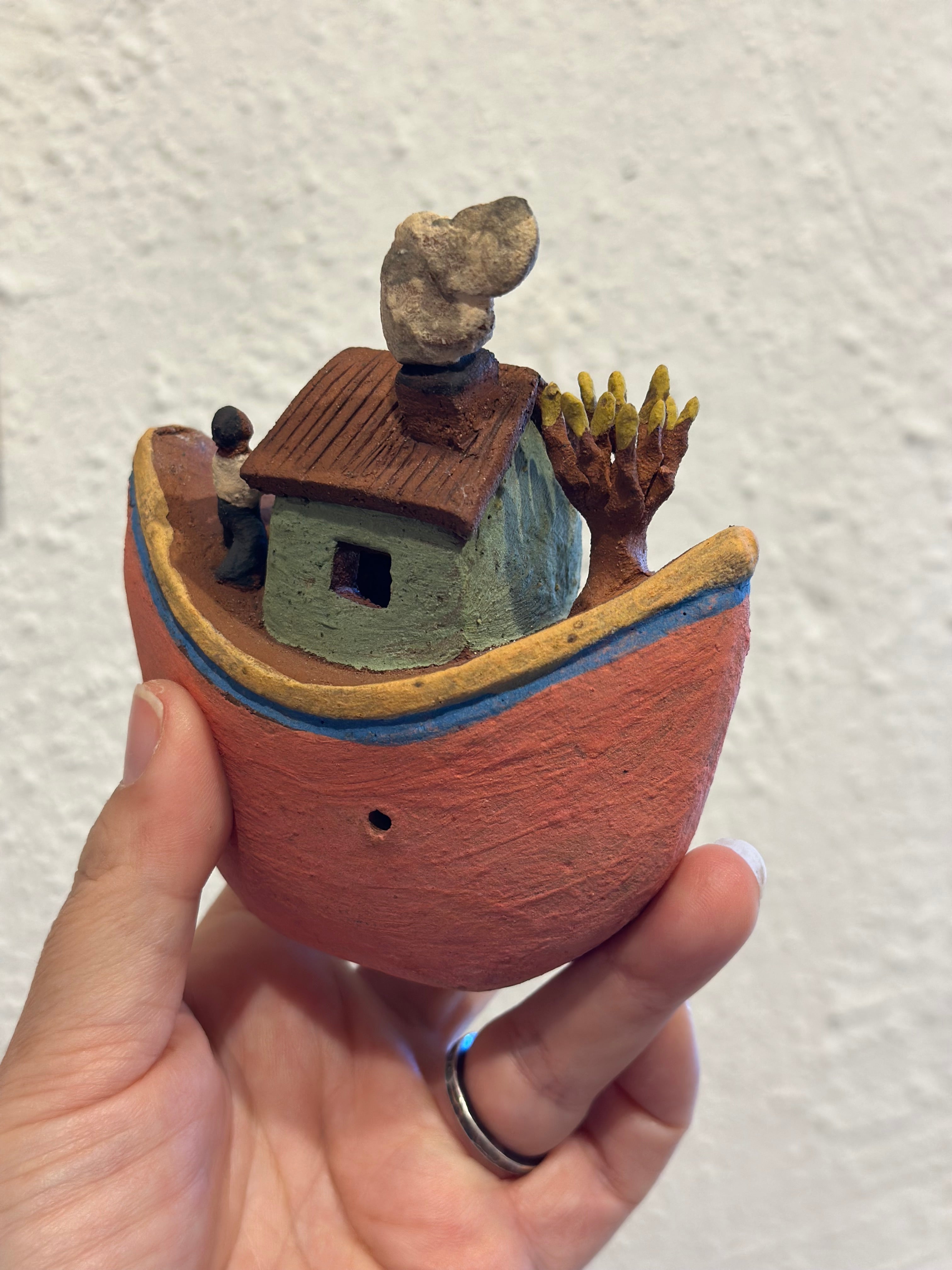 Pink Flute Boat ~ miniature Sculpture - assorted