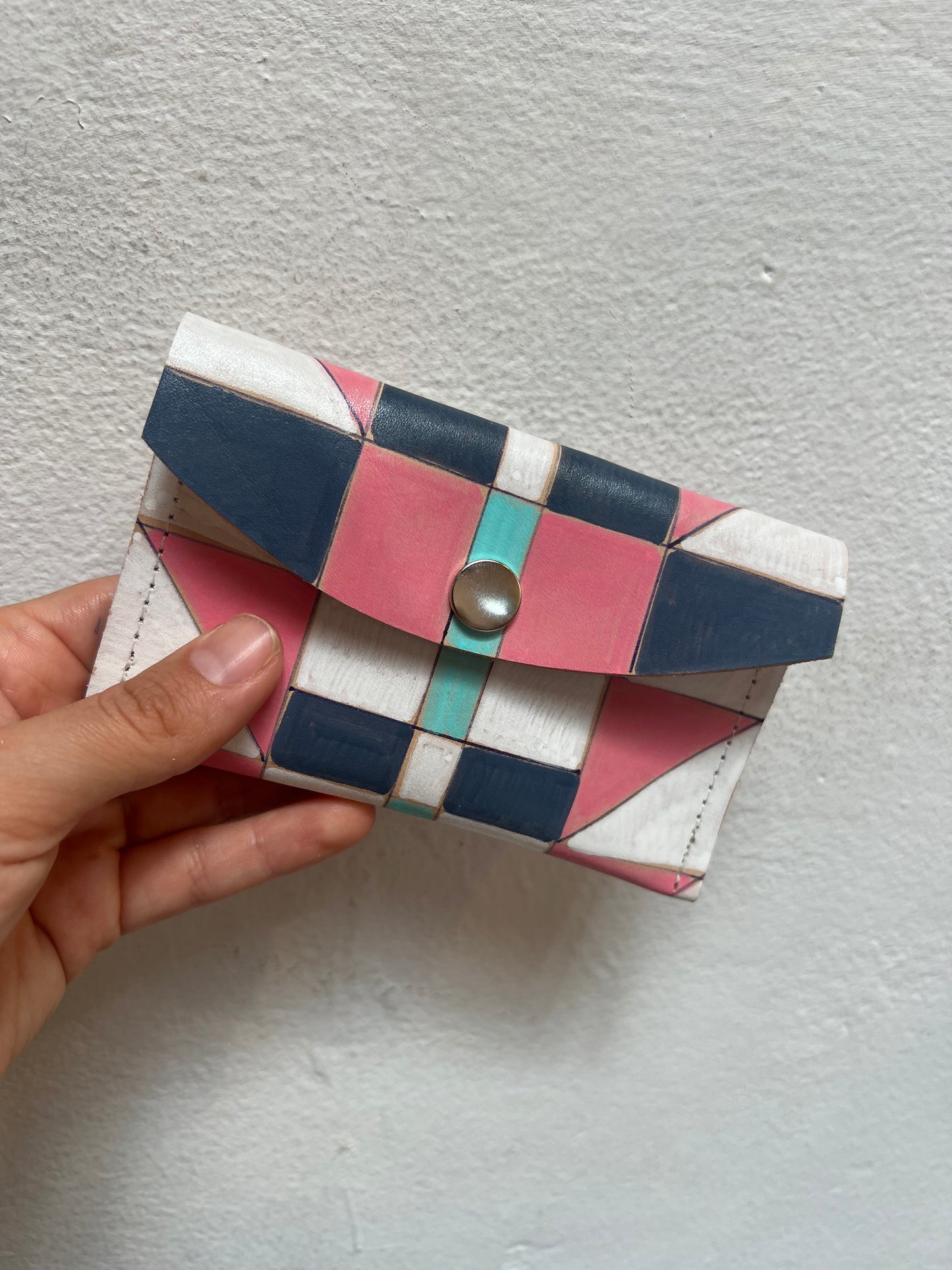 Small Ink Leather pochette - Handpainted - Multicolored